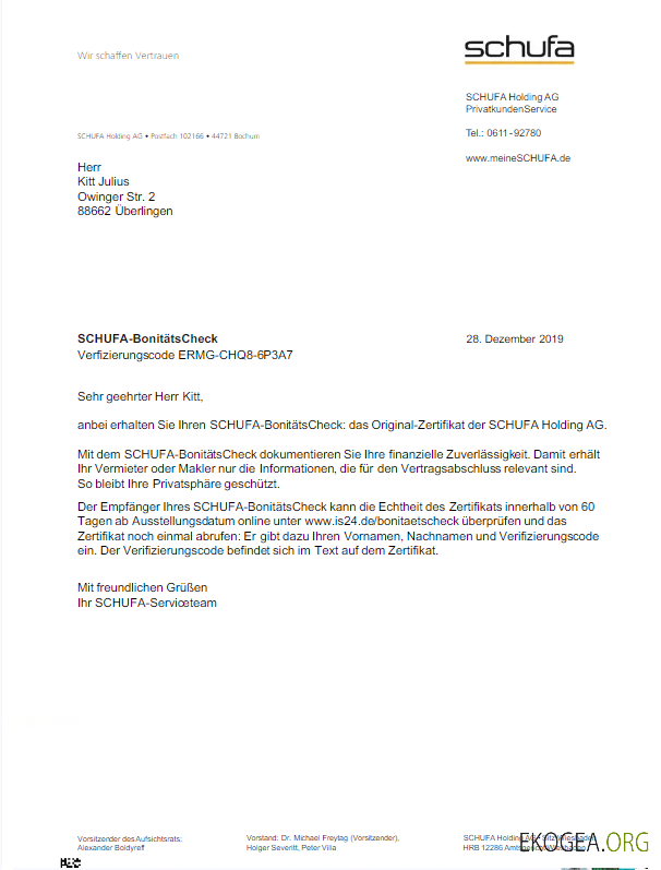 Germany Schufa utility bill word and pdf template